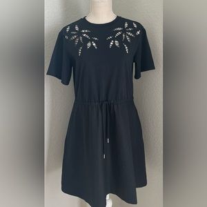 See By Chloe Women’s Black Eyelet Flared Oversized Drawstring Shift Dress XS